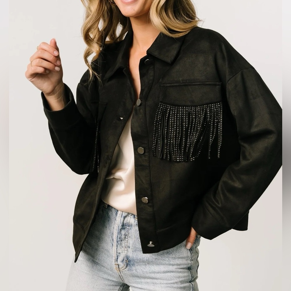Baltic Born Black Suede Fringe Women's Jacket